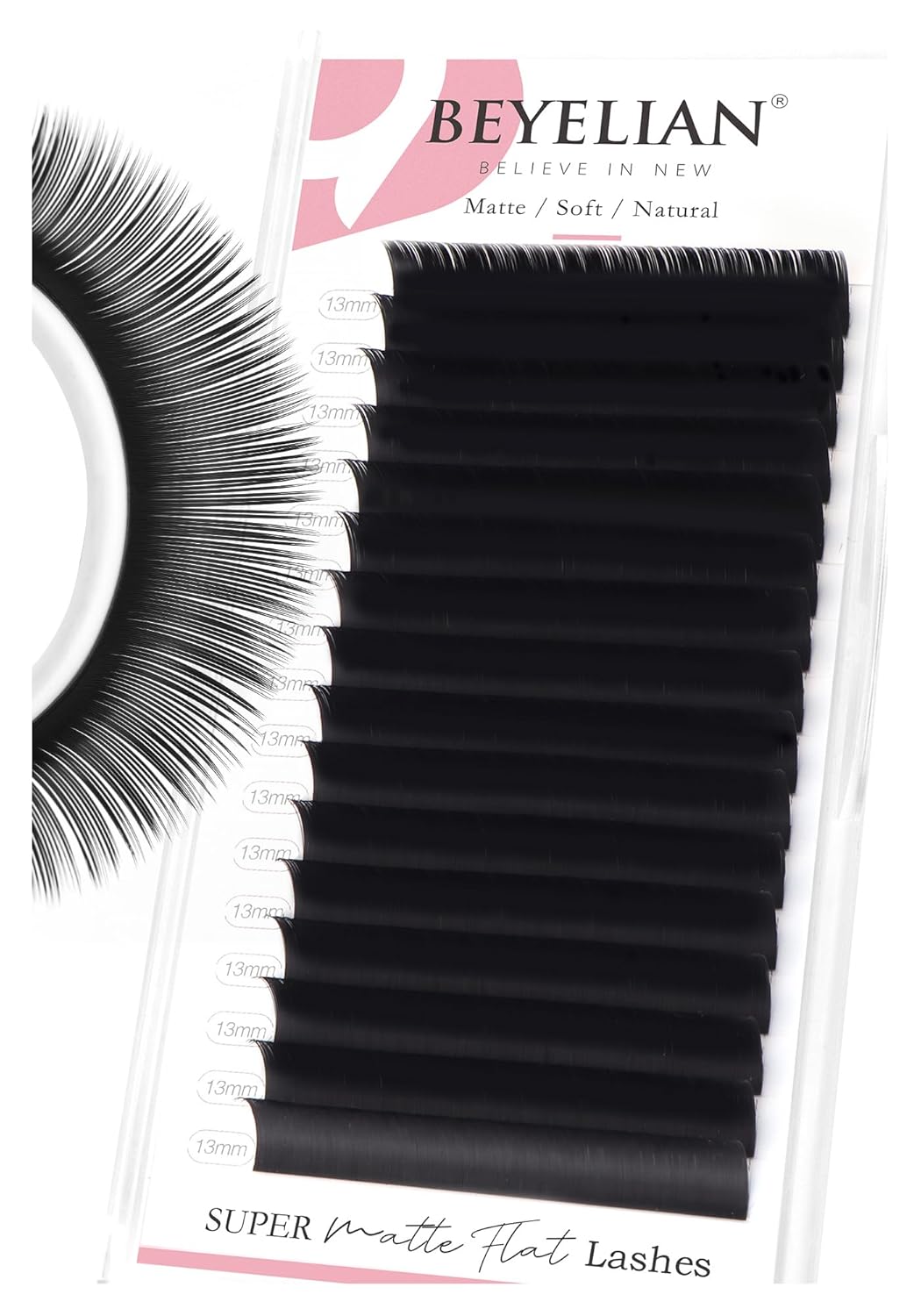 BEYELIAN Flat Eyelash Extension, Ellipse Lash Extensions 0.15 D Curl 13mm 16 Rows Matte Black Eyelash Extension Supplies Classic Lash Extensions Individual Eyelashes Salon Use