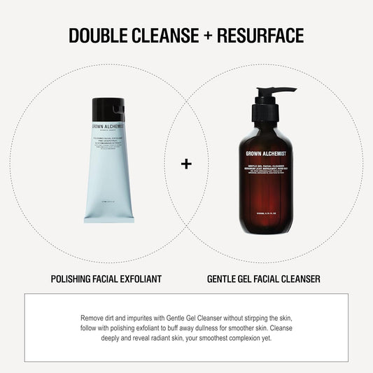 Grown Alchemist Facial Cleanser Set: Polishing Exfoliator (75ml) + Gentle Gel Cleanser (200ml)