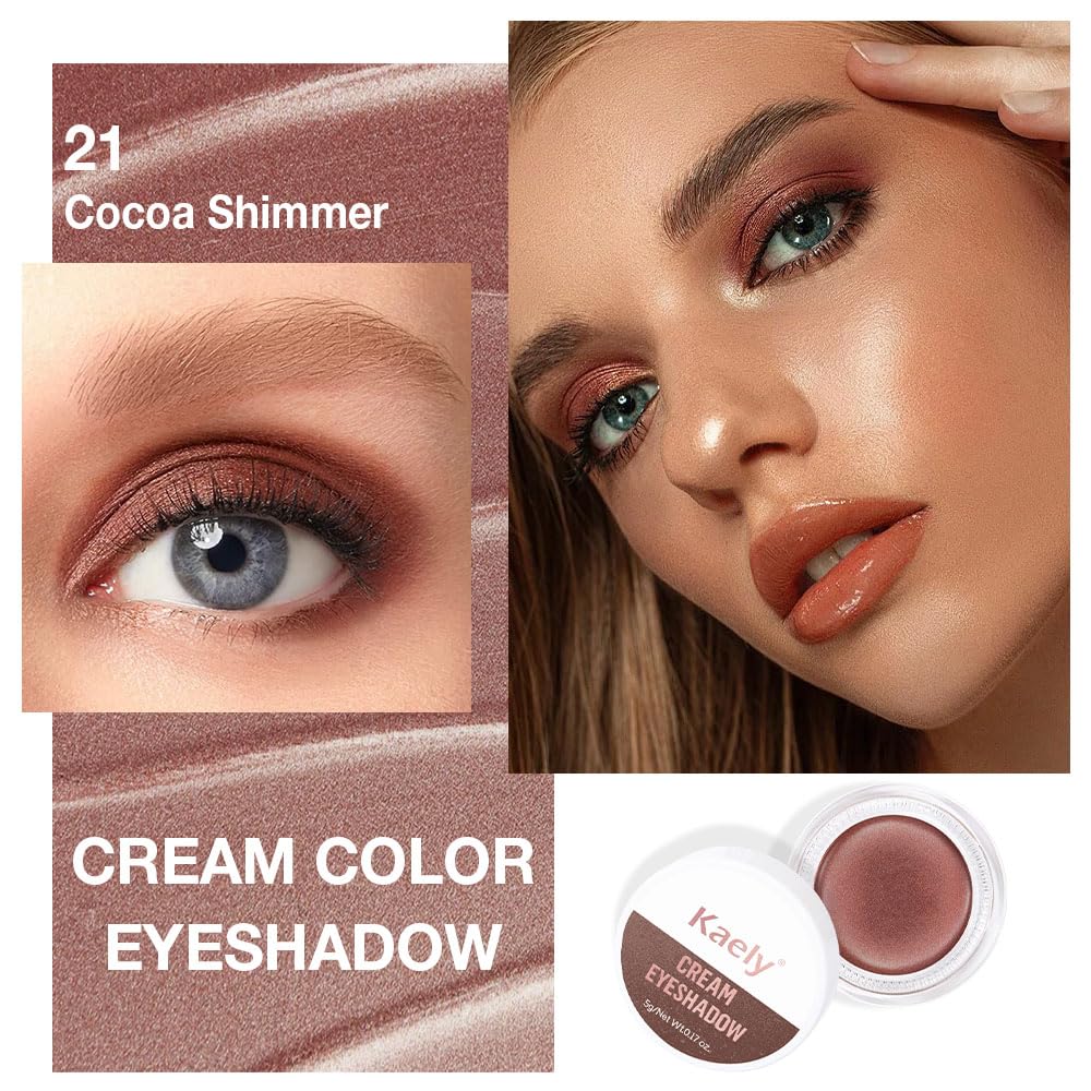 Kaely Single Cream Eyeshadow Pot, Cocoa Shimmer Eye Shadow for Older Women High Pigmented Waterproof, Natural Eyeshadow Palette Makeup Brightener, sombras en crema para ojos, Blendable, 21