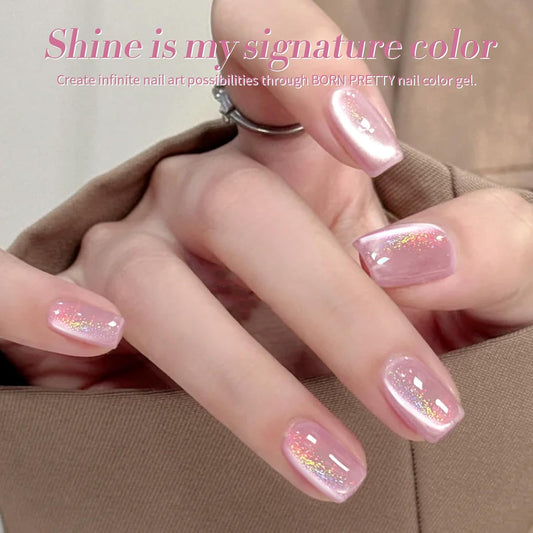 BORN PRETTY Pink Cat Magnetic Eye Gel Nail Polish Rainbow Holographic Moonlight Glass Magnetic Gel Nail Polish 15ML