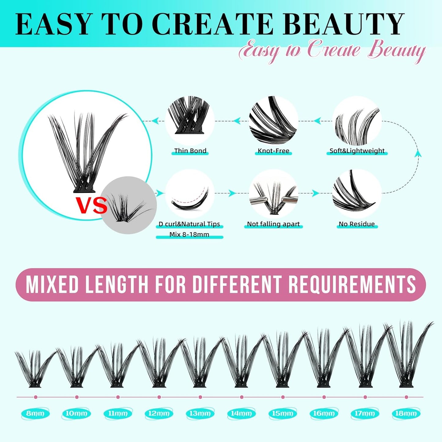 Lash Clusters Kit 200PCS 40D Eyelash Extension Kit D Curl Wispy Eyelash Clusters DIY Natural Individual Lashes Kits Lashes Extensions Kit with Lash Bond and Remover Eyelash Tweezer at Home（White Bond）