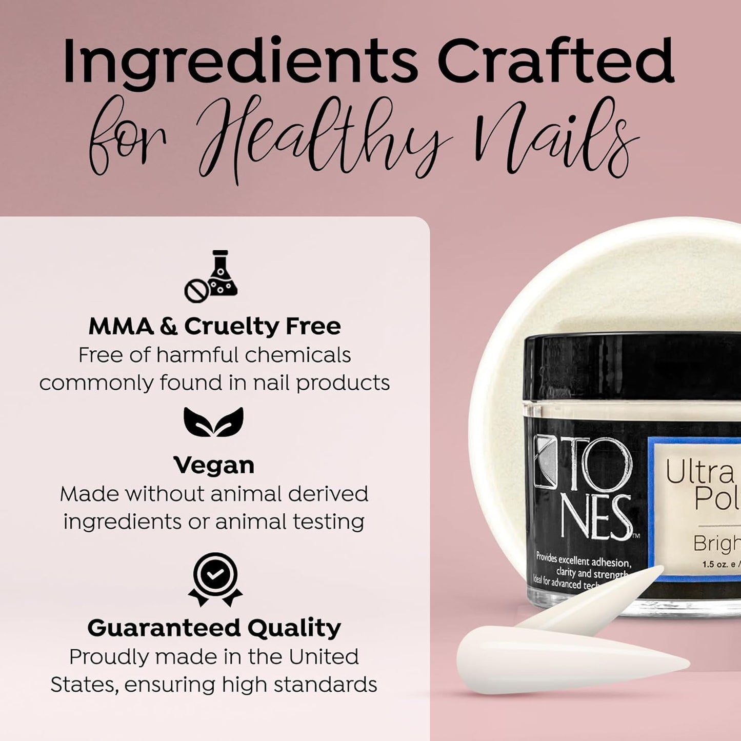 Tones Pro Acrylic Nail Powder, Sparkling Bright White (Opaque Off-White), (1.5 Fl Oz) - Long-Lasting & Non-Yellowing Polymer for Salon Quality Nail Extensions & 3D Art