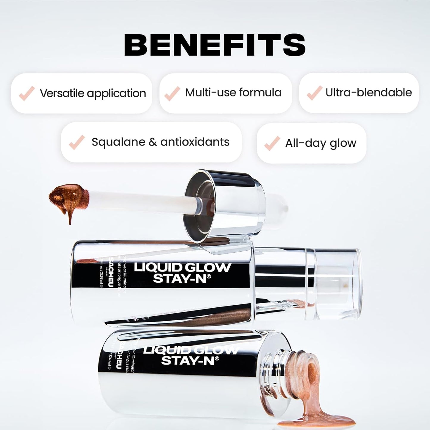 Sacheu Liquid Glow STAY-N Liquid Highlighter & Illuminator Makeup — 30ml Long Lasting Luminous Glow Lightweight Dewy Finish, Sun Daze