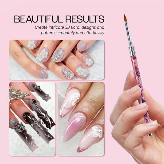 PANA 3D Kolinsky Nail Art Brush - Pink Glitter Handle, Size 5 - Acrylic Nail Art Sculpture Brush for Manicures Pedicure Salon Professional or Beginner