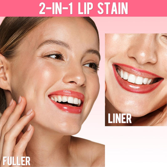 Lip Stain - Lip Liner Stain, Long Lasting Peel Off Lip Stain, Natural Peel Off Lip Liner Stain with Tweezer, Easy to Use, Waterproof, Smudge-proof, Transfer-proof, Rose