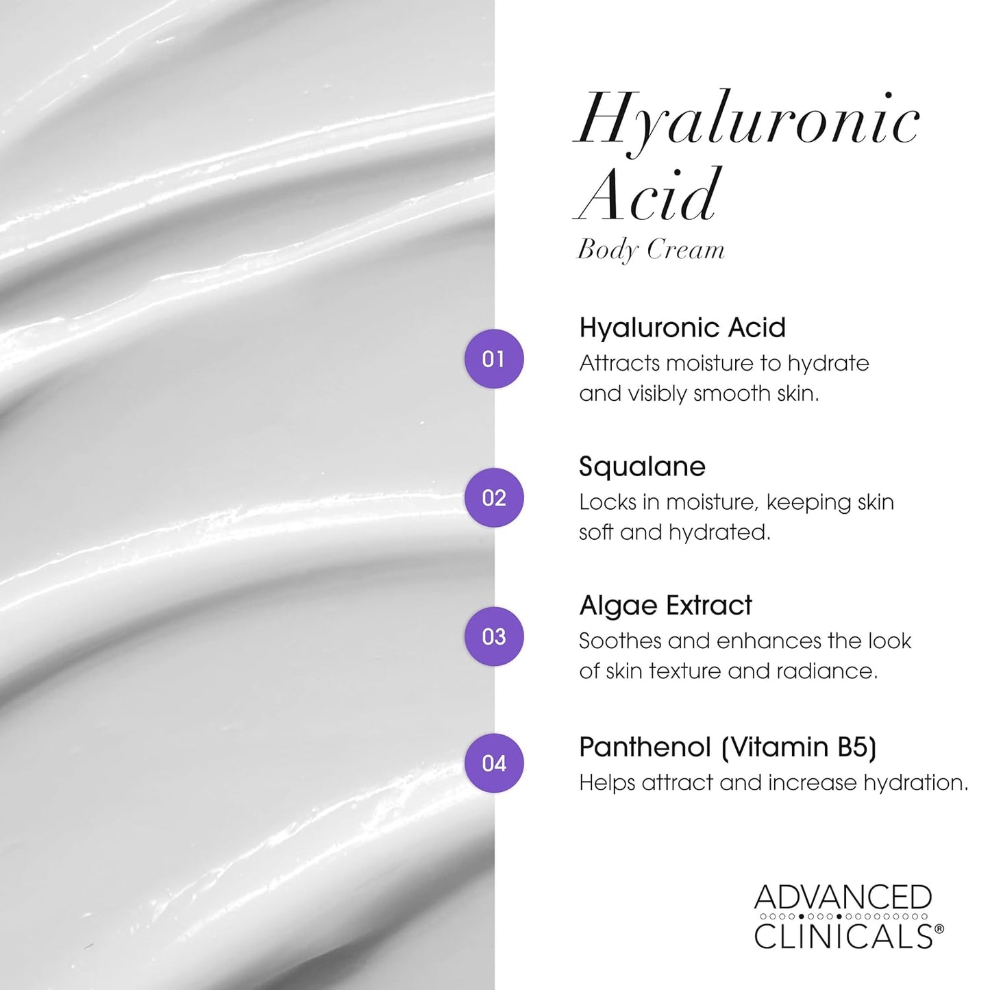 Advanced Clinicals Hyaluronic Acid Moisturizer Body Cream W/Vitamin E | Hydrating Cream & Body Lotion For Women & Men To Help Improve Look of Wrinkles, Dry Skin, Crepey Looking Skin, W/Travel Size