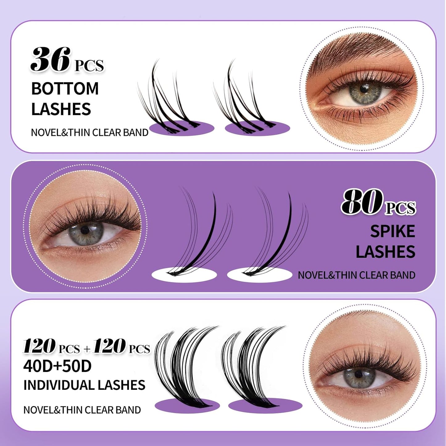 Lash Clusters With Bottom Lashes 356PCS 40D/50D Multi-types Fluffy Lash Clusters C/D Curl Wispy Individual Lashes Spike Volume Cluster Eyelash Extensions By Wendy Lashes(40/50D-0.07D)