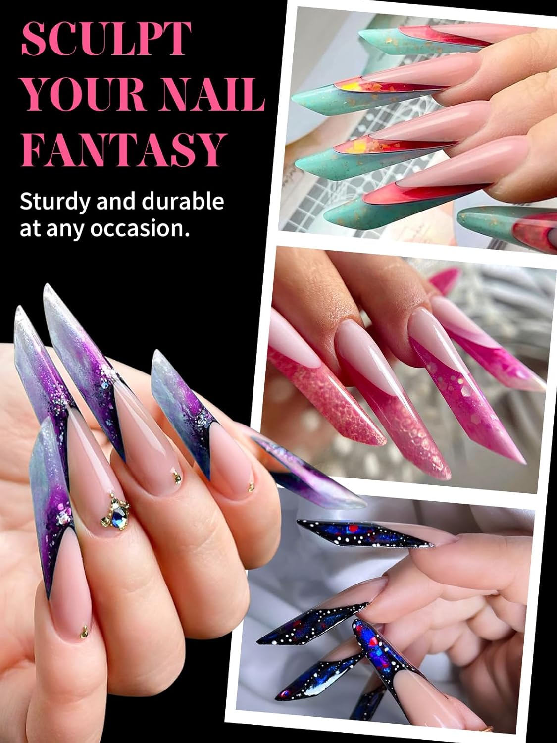 EBANKU Dual Nail Forms for Poly Extension Gel, 120 PCS Pink Nail Molds Reusable Nail Extension Forms for Builder Gel Manicure Design Salon DIY 12 Sizes