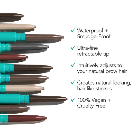Thrive Causemetics Infinity Waterproof Eyebrow Pencil, Retractable Brow Pencil with Hyaluronic Acid & Shea Butter, Dual Ended Eyebrow Brush Spoolie, Fine Tip, Vegan & Cruelty Free, Tova (Soft Black)