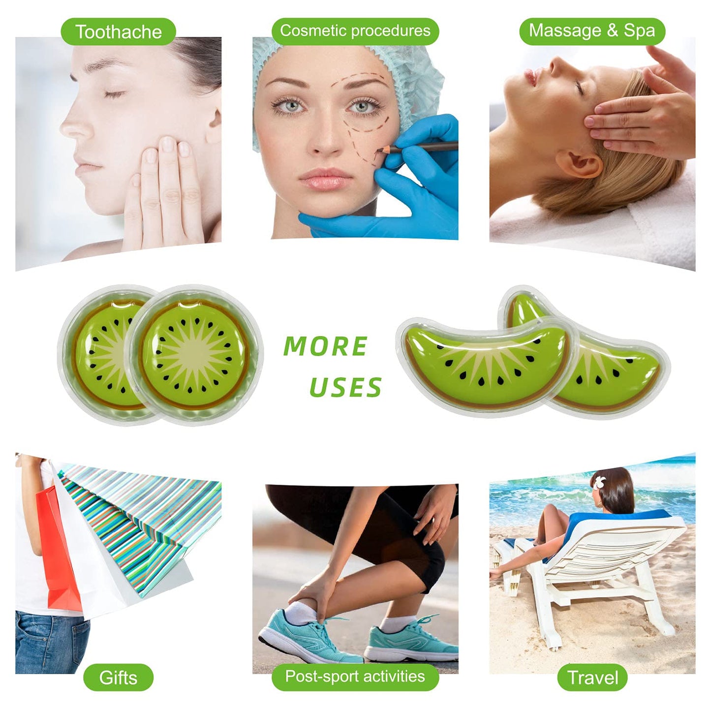 Gel Ice Pack Reusable Cooling Eye Pads and Under Eye Patches,Eye Hot Cold Treatment Pack for Redness,Pain Relief and Eye Relax (Kiwi)