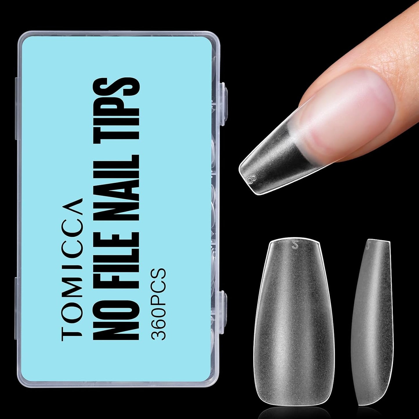 TOMICCA Medium Coffin Nail Tips 360pcs Soft Pre Shaped Gel Nail Tips 15 Sizes Full Cover Coffin Nails Acrylic Full Matte Gel Fake Nails for Soak Off Nail Extensions