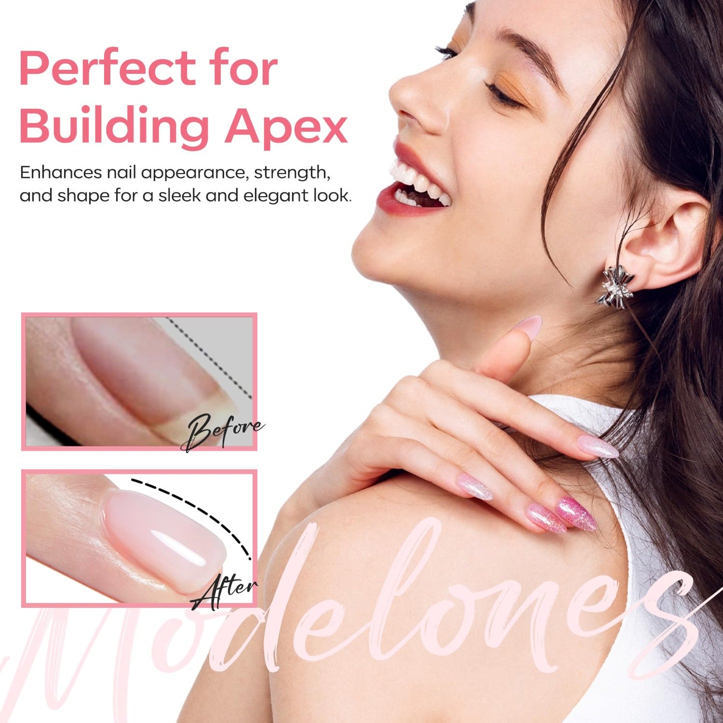 modelones Builder Gel for Nails, Jelly Pink 6 in One Nude Rubber Base Coat Strengthen Apex Building Extension Long Last Protect Soak Off Color Base Gel Manicure for Fragile Nails Art DIY Home Top Coat