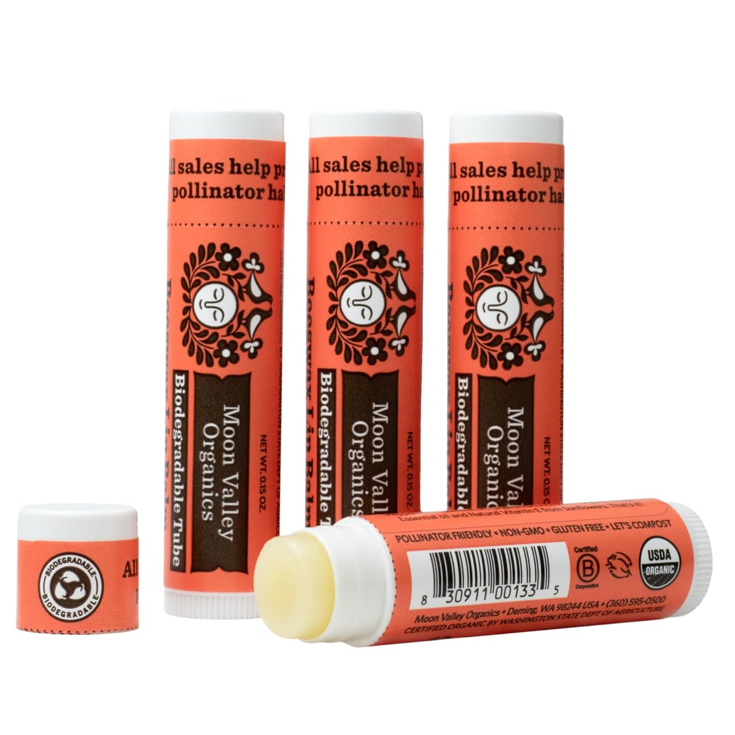 Moon Valley Organics Beeswax Lip Balm for Moisturizing Lips and Cuticles (ZINGY CINNAMON, 4 Count (Pack of 1))