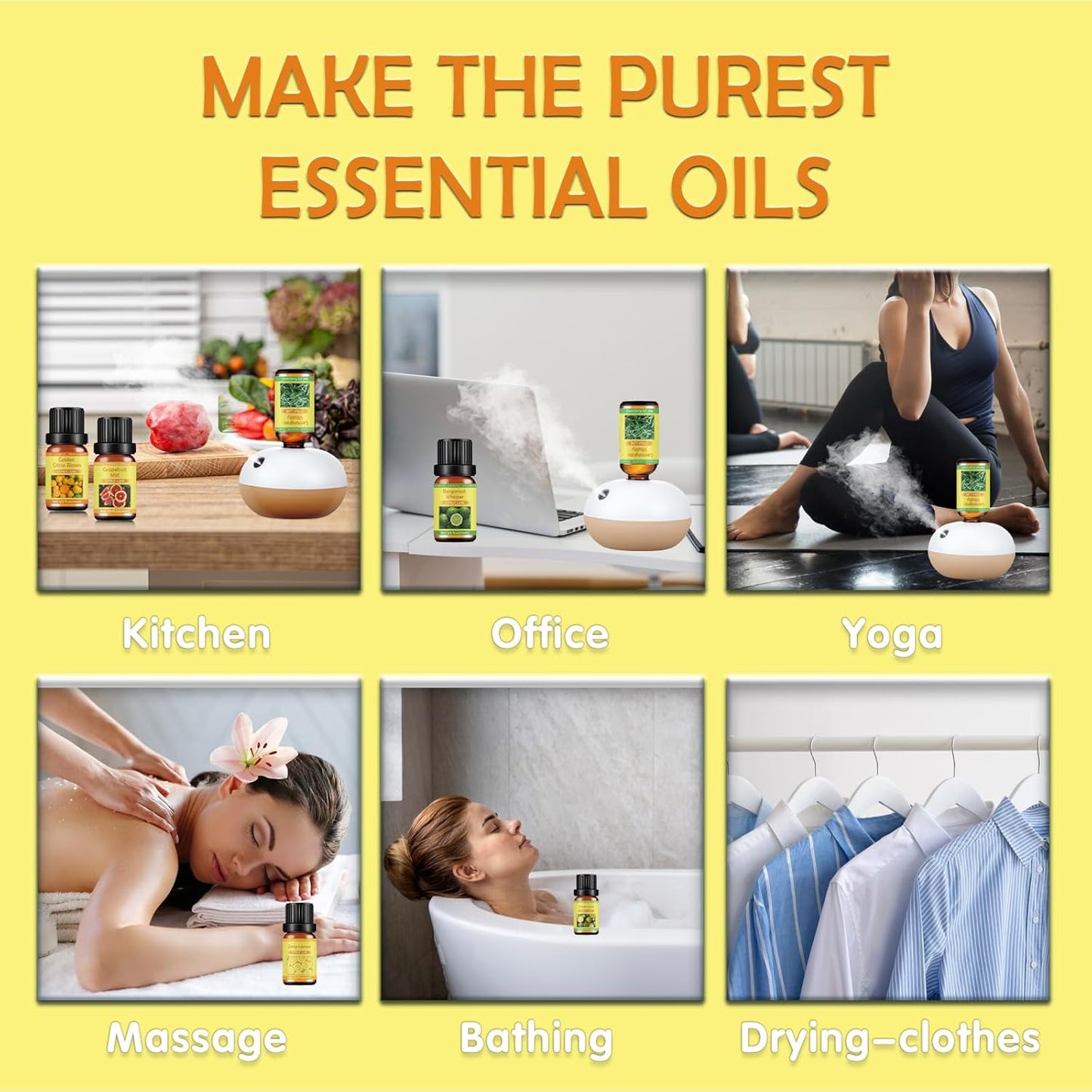 Citrus Essential Oils Set for Diffuser - 6x10ml Aromatherapy Oils Including Bergamot, Lemon, Grapefruit, Lime, Lemongrass, and Citrus Bloom - Essential Oils for Diffuser Use at Home or Office