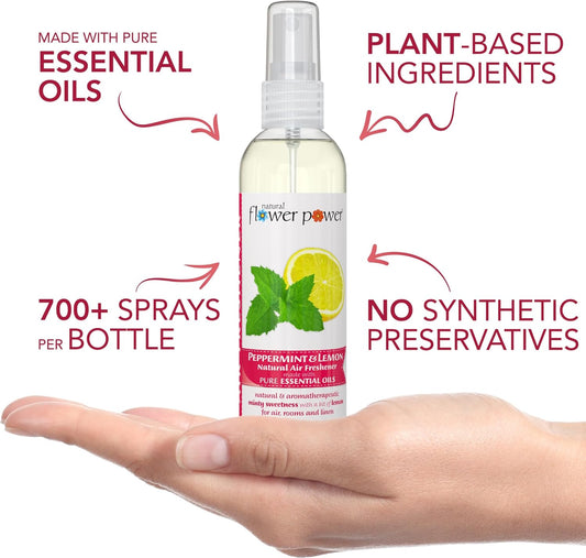 Air Freshener Spray - Odor Eliminator with Essential Oils for the Home, Car & Fabric - Cruelty Free & Vegan - Peppermint & Lemon - 3 x 4 oz