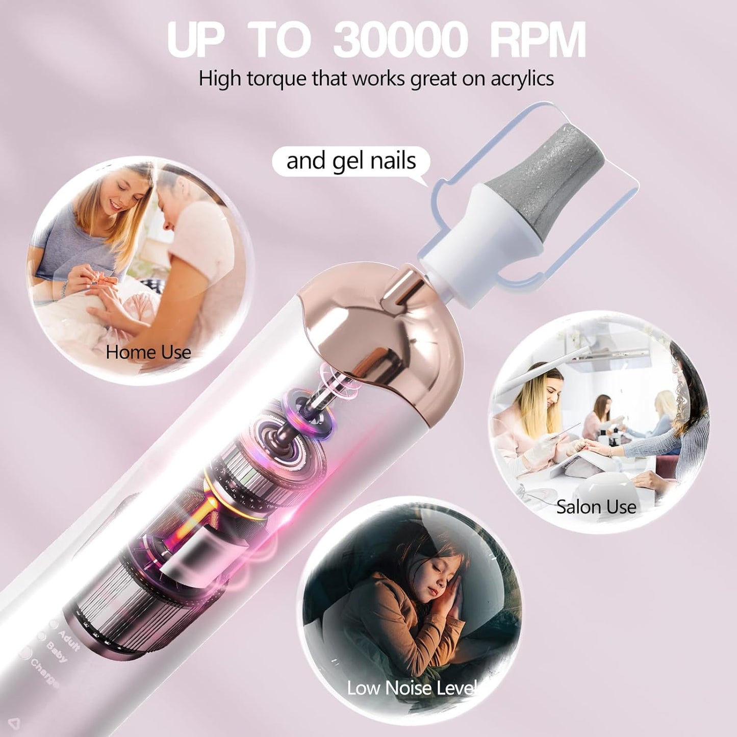 Electric Nail Drill Machine Nail Drill Electric File Nail File Kit for Beginners Acrylic Gel Nails Manicure Pedicure Polishing Shape Tool with 8 Bits Gel Nails and Home Salon Use