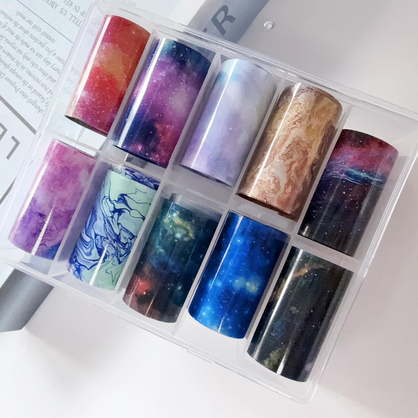 Marble Print Nail Art Foils Transfer Stickers 10PCS Marble Galaxy Pattern Nail Foils Adhesive Decals Nails Art Supplies Glossy Starry Sky Paper Transfer Slider for Women DIY Manicure Decorations