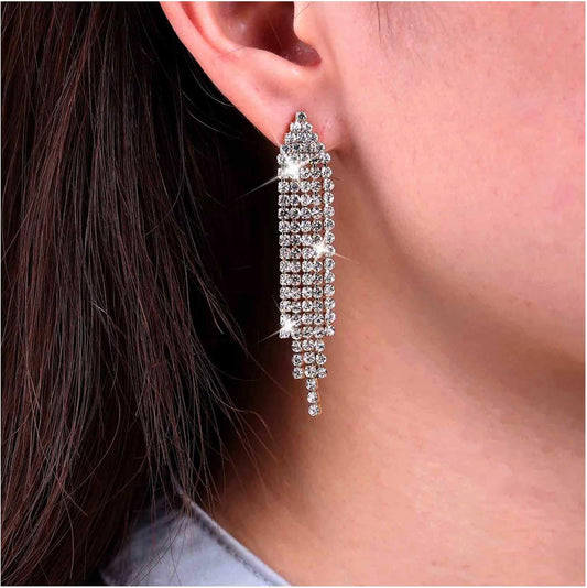 Vintage Rhinestone Chandelier Tassel Earrings Crystal Chain Drop Earrings Gold Long Tennis Chain Earrings Shine Chandelier Bridal Earrings Jewelry for Women