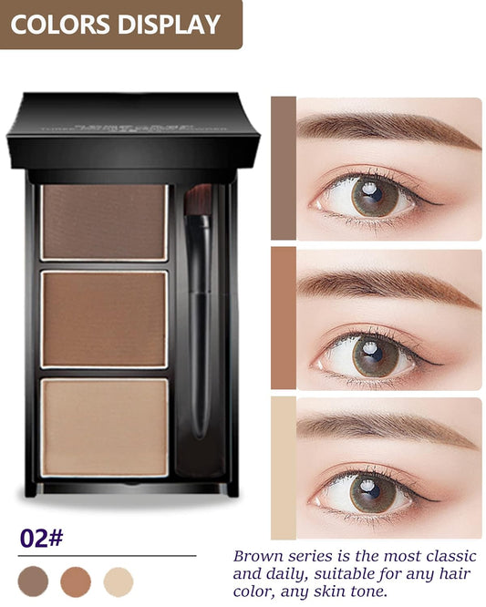 Eyebrow Powder Makeup Kit-3 Colors Eye Brow Powder Palette Long-Lasting Waterproof, Dark/light Brown Brow Filler, Fill & Sculpt Full Eyebrows for Women, With Mirror, Brow Brush & Razor-Set 02