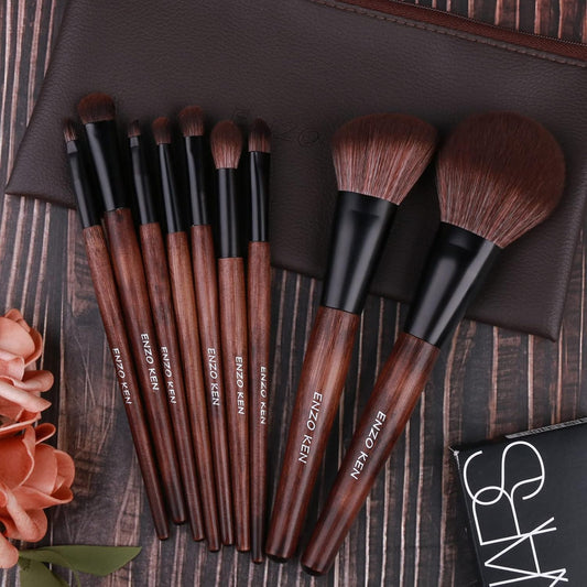 Bamboo Makeup Brushes Set Professional, Sable Makeup Brush Set with Case by Luxury ENZO KEN, Cosmetic Brushes Makeup Set, Make up Brushes Set Professional, Natural Hair Makeup Brush Set Professional.
