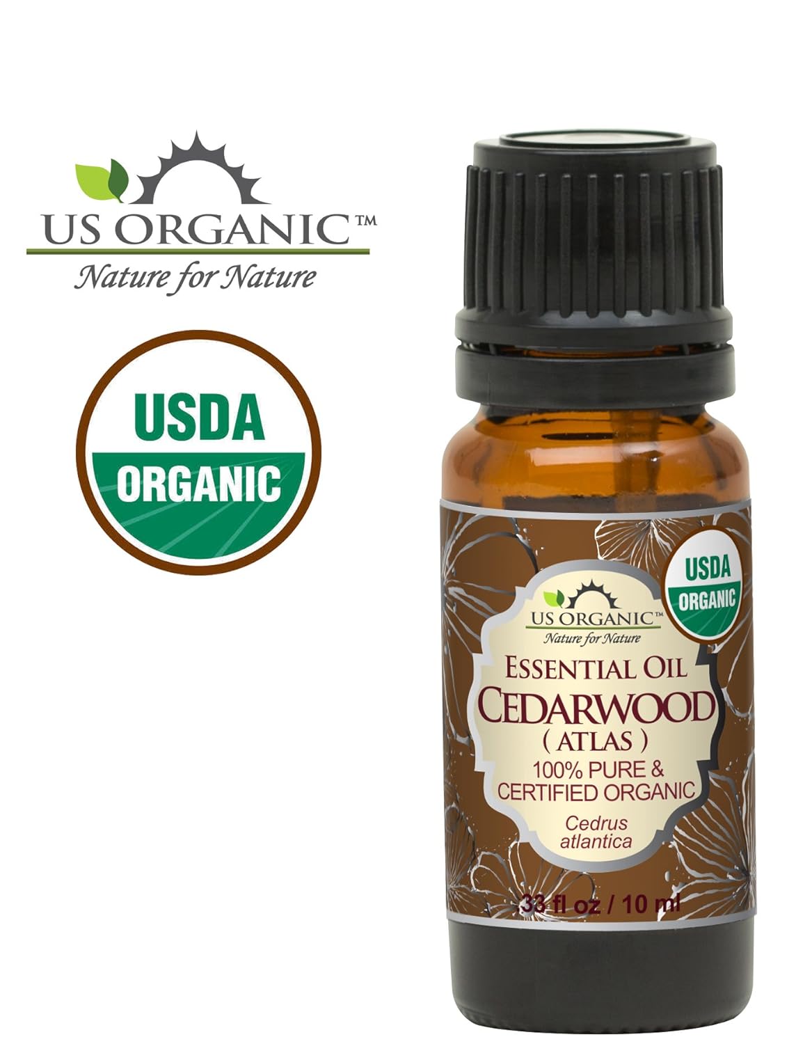 US Organic 100% Pure Cedarwood Essential Oil (Atlas) - USDA Certified Organic, Steam Distilled (More Size Variations Available) (10 ml / .33 fl oz)
