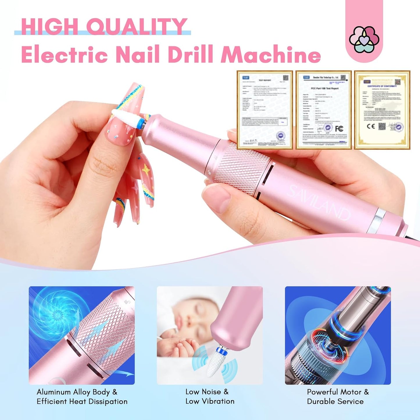 SAVILAND Portable Nail Drill Professional: 40000 RPM Upgrad E File 2024 Digital Pro Electric Cordless Fast Remover Anti-Shaking | Manicurist Nail Salon Superior Compactible for Acrylic Nails