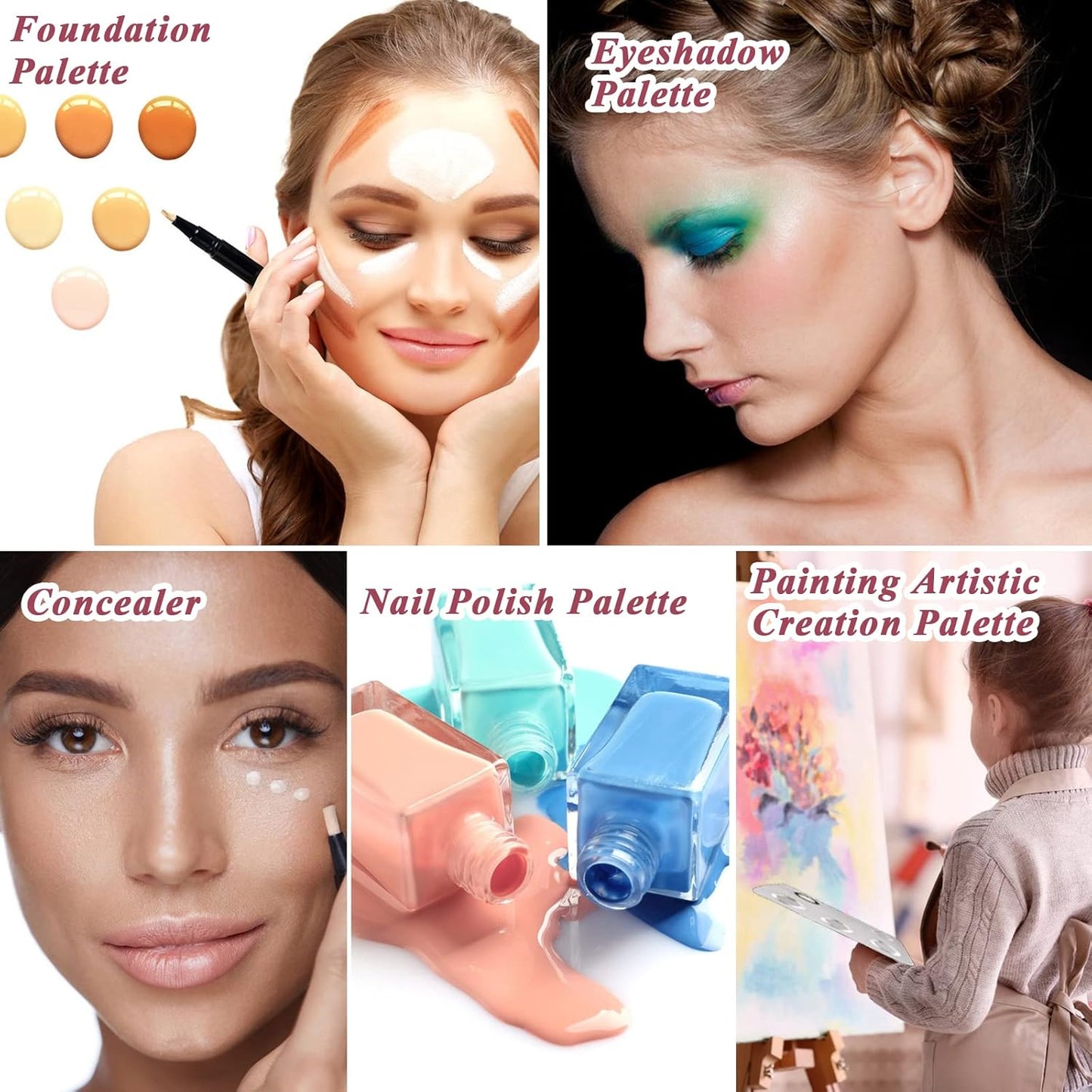 4 in 2 Set Makeup Mixing Palette, Makeup Palette for Foundation, Makeup Mixing Tray, Stainless Steel Mixing Tray with Spatula for Mixing Foundation Eye Shadow Nail Art, Makeup Foundation Mixing Tray