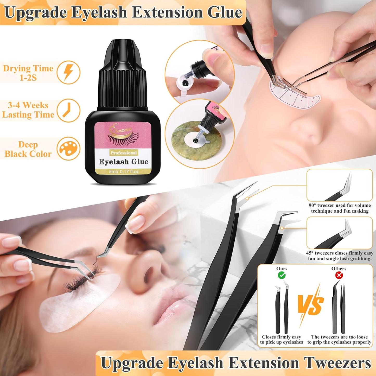Lashes Kit for Eyelash Extension Beginner Lash Tech Starter Kit with Eye Lash Mannequin Head, Professional Eyelash Extension Kit with Lash Fan, Extension Glue and Eyelash Remover for Practice Training