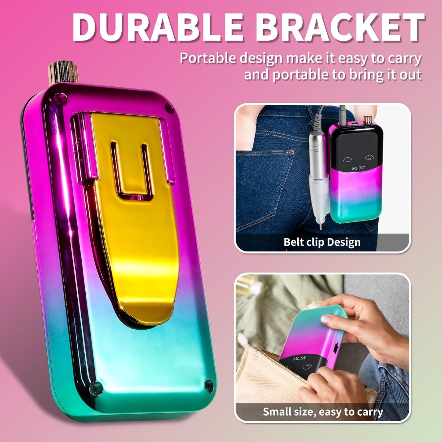 Professional Electric Nail Drill Machine,45000RPM Portable Rechargeable Efile Nail Drill Cordless,Electric Nail File Kit for Women (Gradient Green)