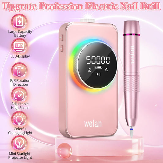 Electric Nail Drill Professional 50000RPM, 2025 Pro Fast Removal Electric Nails Drill, 6000mAh Rechargeable Portable Nail Drill Machine for Acrylic Gel Nails, Manicure Polishing for Salon Home