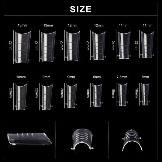KADS 120PCS Clear Full Cover Dual Nail System Form UV Gel Acrylic Nail Art Mold Artificial Nail Tips with Scale for Extension (MODEL 7)
