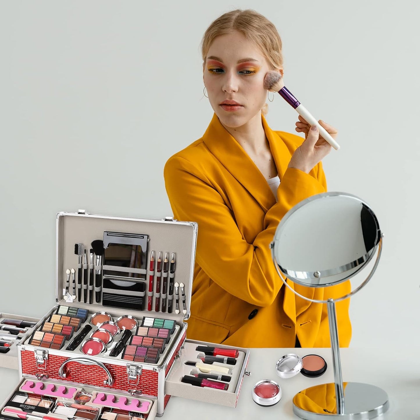 All in One Makeup Kit for Teens, 106 Pcs Professional Makeup Kit for Women Full Kit, Include Eyeshadow Palette, Lipstick Set, Concealer, Foundation, Lipgloss, Makeup Brush(Silver)