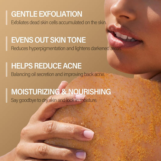 Turmeric Body Scrub Vitamin C Exfoliating Body Scrub With Collagen And Coconut Oil Body Exfoliator Dead Skin Remover Smooth And Hydrated Natural Scrub For Butt Bikini Area With Loofah