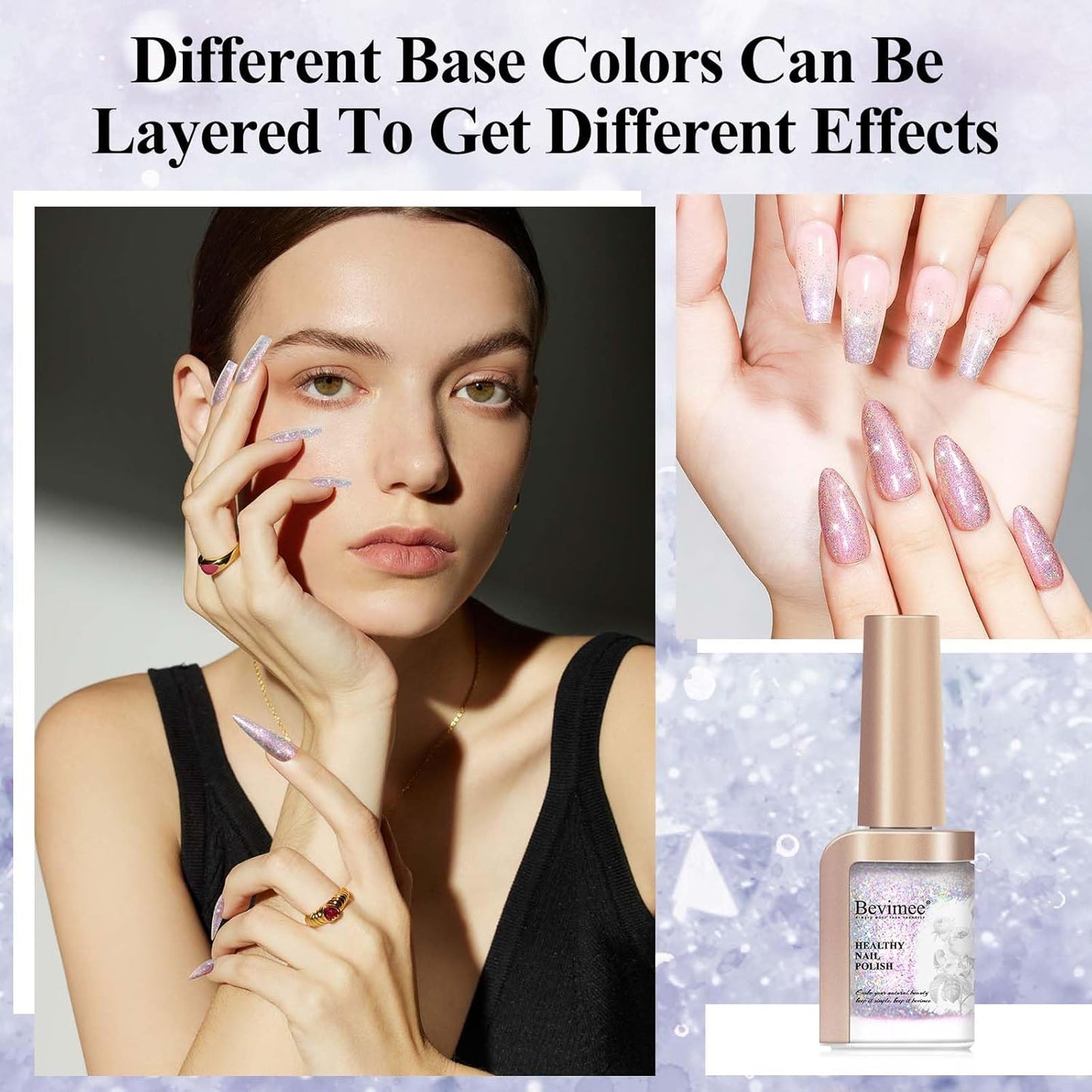 Glitter Silver Nail Polish Quick Dry, Sparkle Iridescent Nail Lacquer Air Fast Drying, Reflective Flash Long-Lasting Vegan Fingernail Polish, 12ML