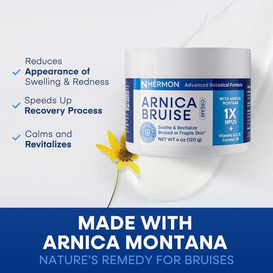 Hermon Arnica Bruise Cream Extra Strength: Fast-Acting for Bruising & Swelling on Thin Skin - High Strength Arnica Montana with Vitamins K, C & E–Hydrating Moisturizer for Face (4 oz(pack of 2))