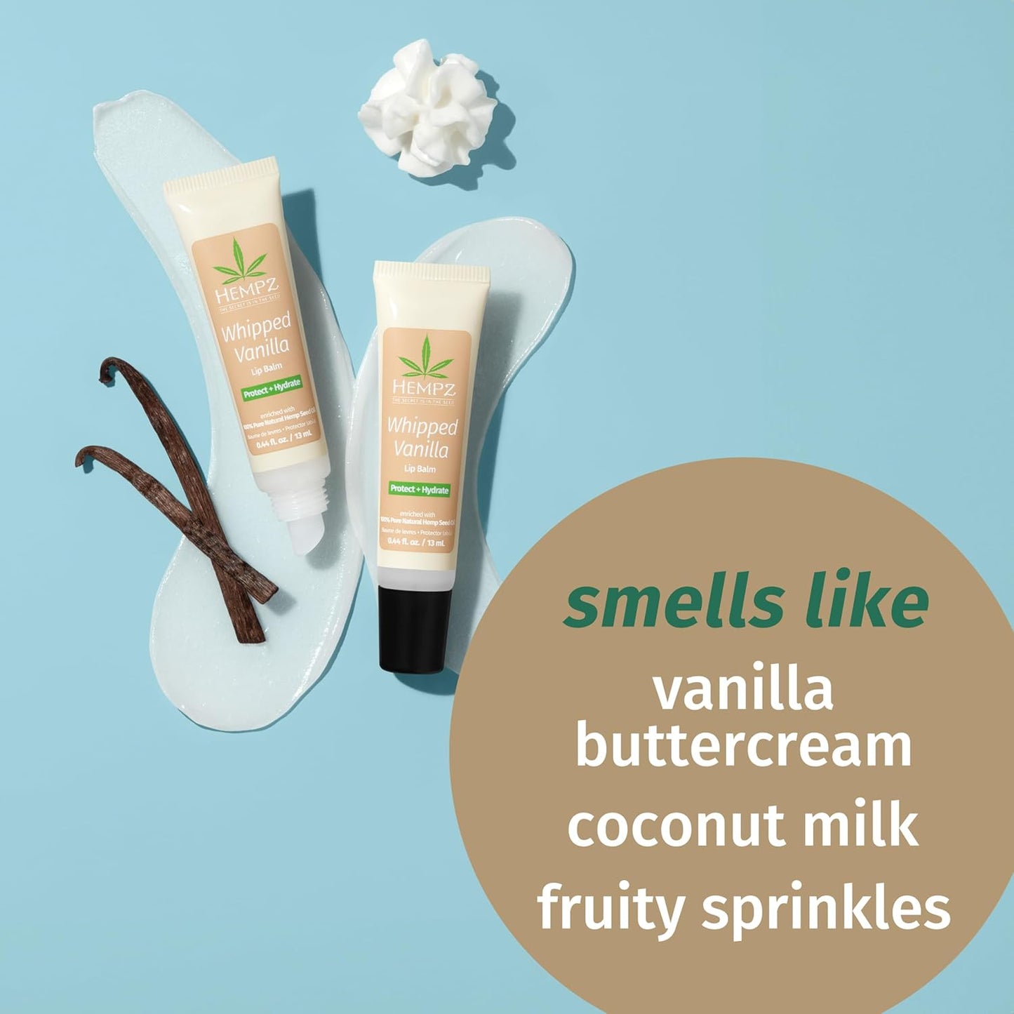 Hempz NEW Vanilla Lip Butter Balm, Soothing and Hydrating Lip Care for Men or Women, .44oz