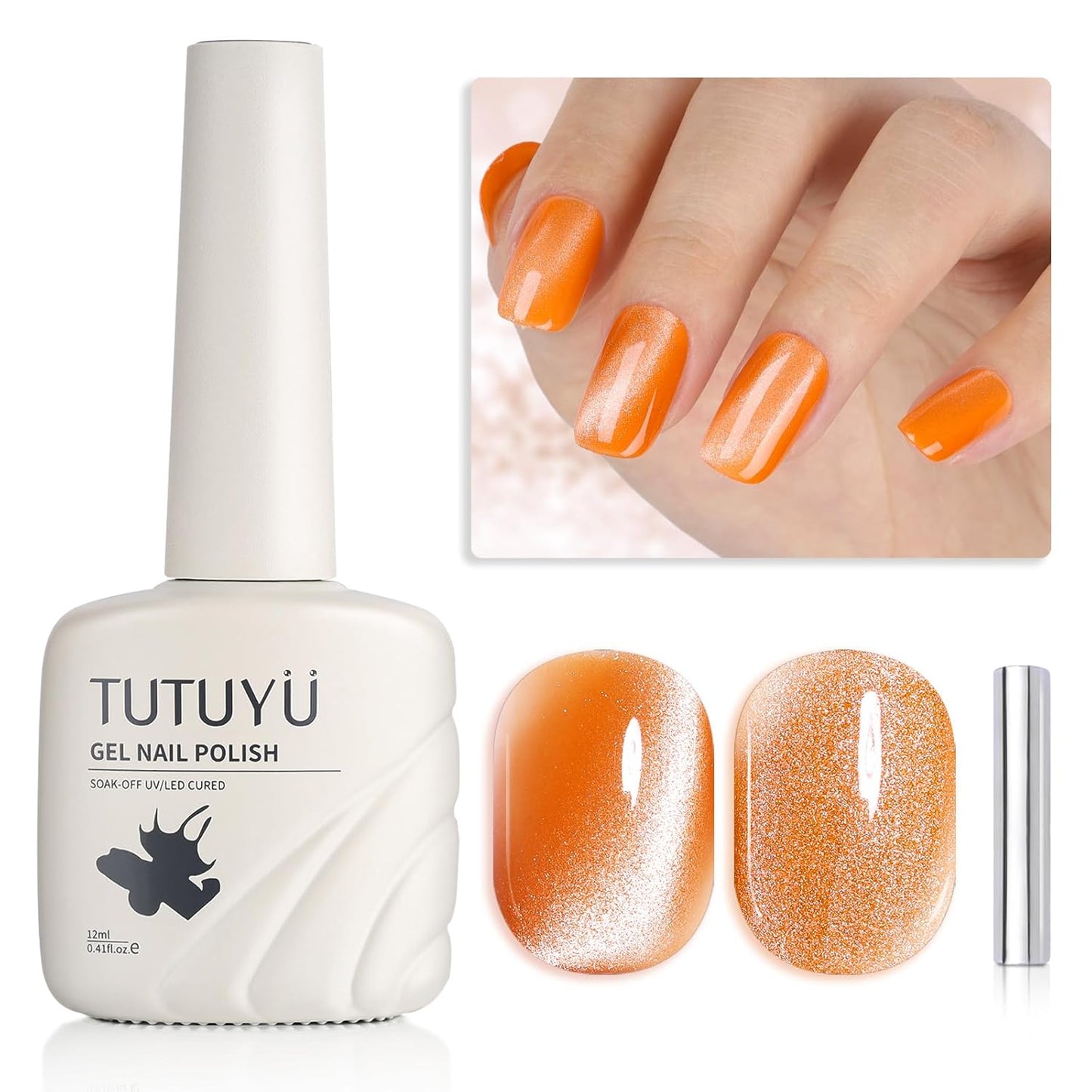Orange Cat Eye Gel Nail Polish - Perfect for DIY at Home & Ideal Gift for Nail Art Lovers!