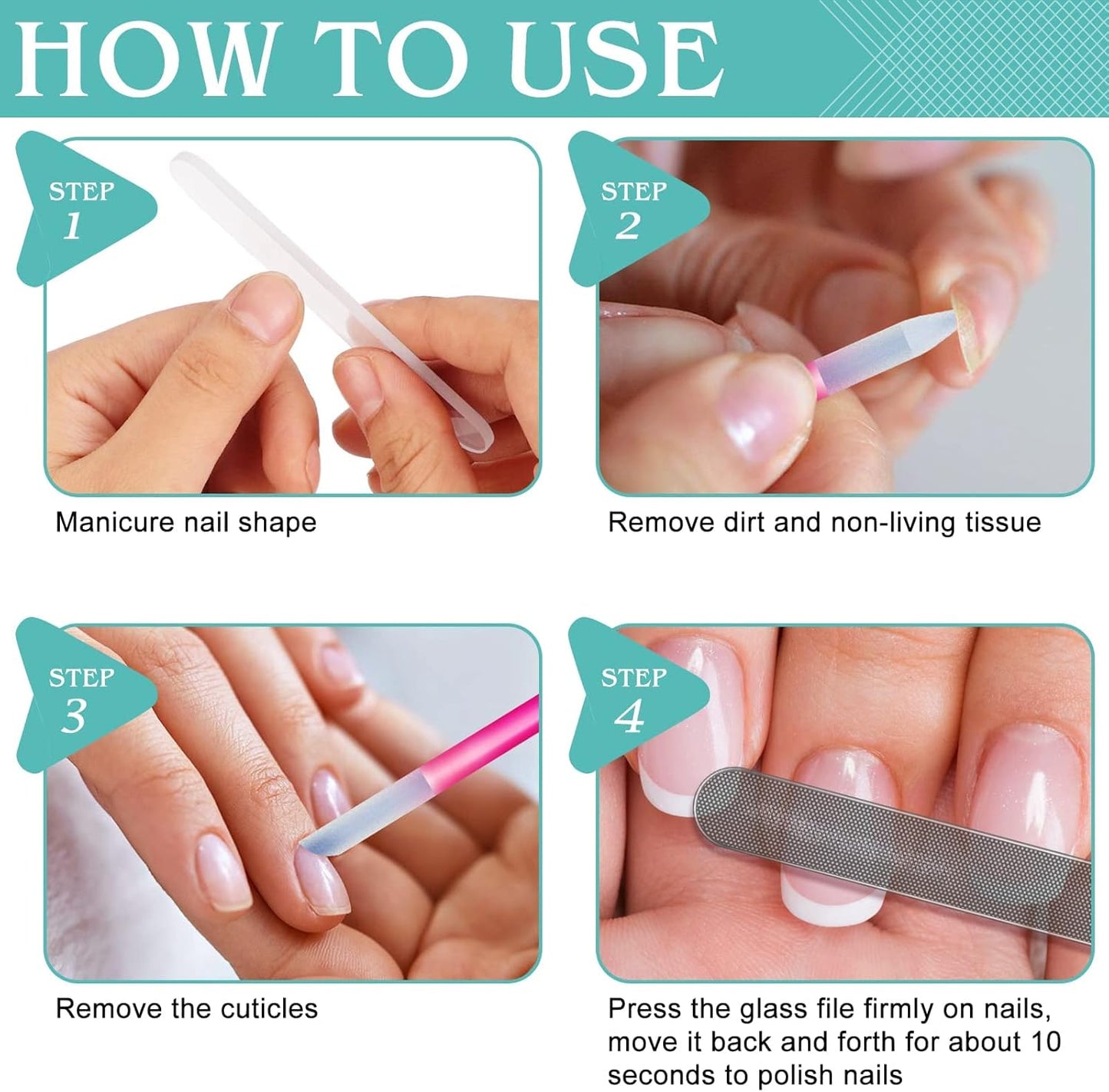 Glass Nail File Buffer with Case - 5PCS Nail Buffer and Nail Shiner Kit Glass Cuticle Pusher Nail Care for Men Women Nail Files for Natural Acrylic Nails Fingernail Files Manicure Tool