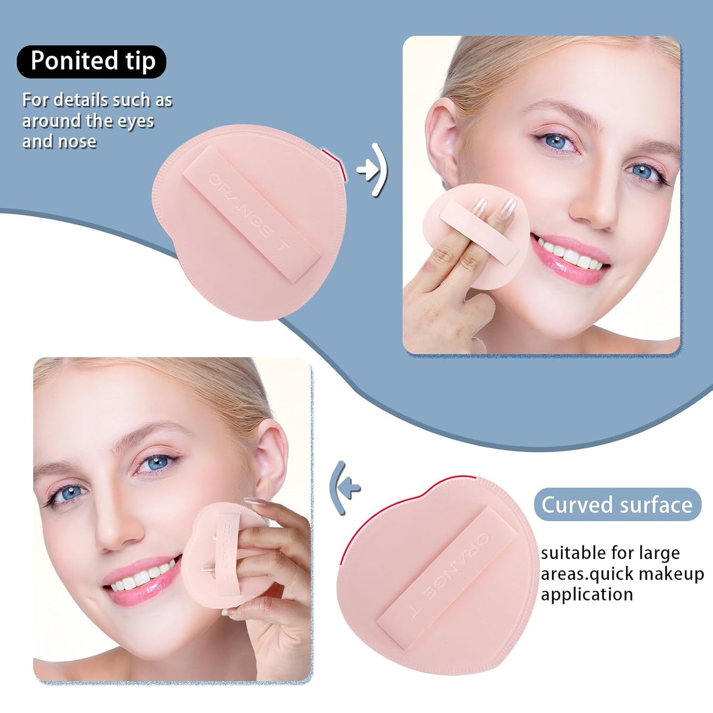 Lilystar 2Pcs Powder Puff Face Soft Makeup Sponge, Soft Triangle Powder Puffs Makeup Sponge Applicator Air Cushion Powder Puff for Liquid Foundation, Cream, Powder, Concealer(Blue)