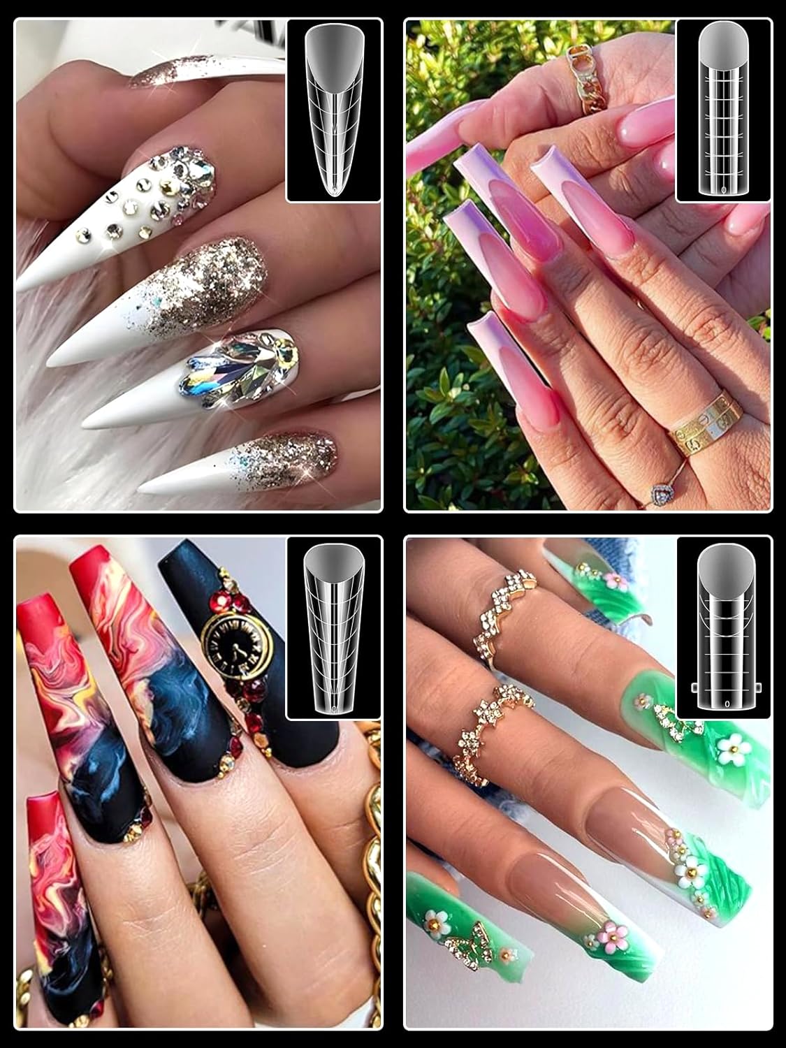 EBANKU Dual Forms for Poly Nail Gel 288PCS Dual Nail Forms Molds Stiletto Coffin Ballerina Acrylic Nail Tips 12 Shapes for Builder Gel Manicure Nail Art Design Salon DIY at Home