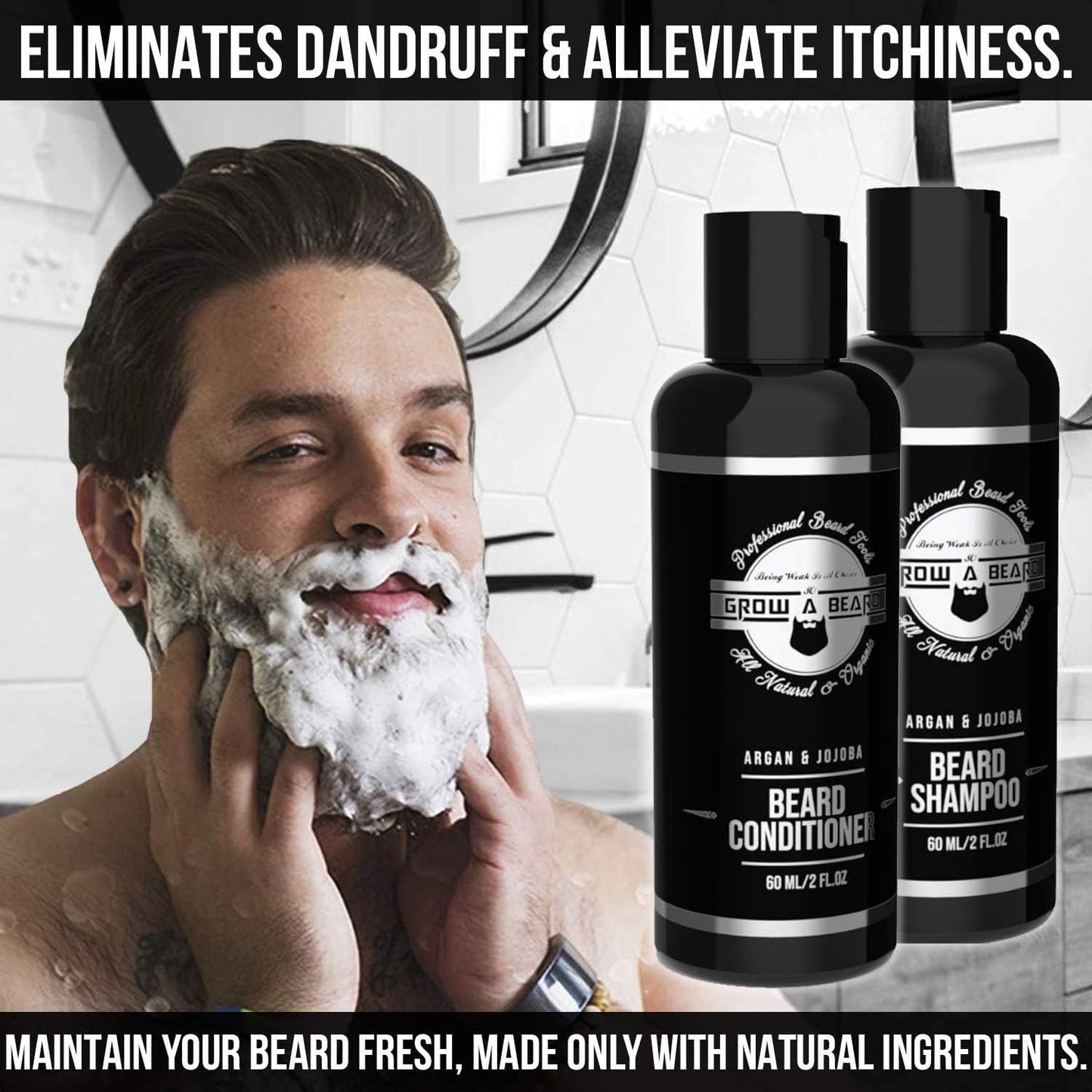 Beard Straightener Grooming Kit for Men, Beard Growth Kit, Wash, Brush & Comb, Unscented Growth Oil, All Natural Chanel Balm, Conditioner, Razor & Scissors, Great Gift Idea for Men's (Black)