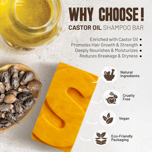 Herbishh Castor Oil Shampoo Bar – Nourishing Solid Shampoo Bar for Hair Growth & Thinning Hair – Castor Oil Shampoo Soap for Moisturized Scalp – Natural Soap 3.53 oz Pack of 4
