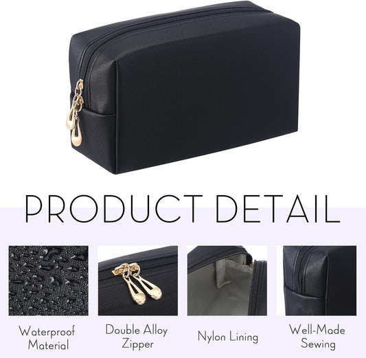 Kigeli 15 Pcs Aesthetic Makeup Bags PU Leather Cosmetic Pouches Waterproof Plain Toiletry Bags Makeup Pouches Bulk for Women Party Gift Travel Storage Organizer (Black)