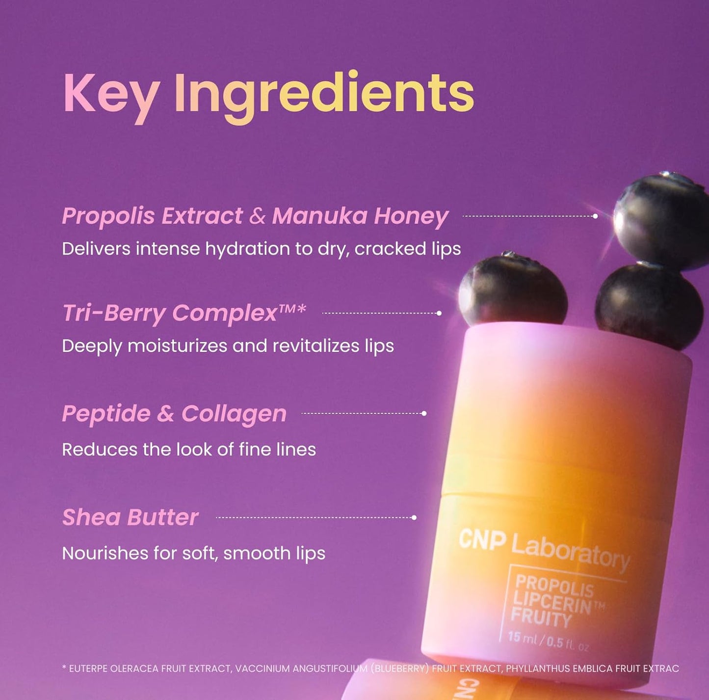 CNP Honey Lip Butter - Propolis Lipcerin™ 02 Berry, Hydrating Overnight Manuka Lip Balm & Mask, 12hr Long-Lasting Moisture, Korean Skin Care, 0.5 fl.oz.