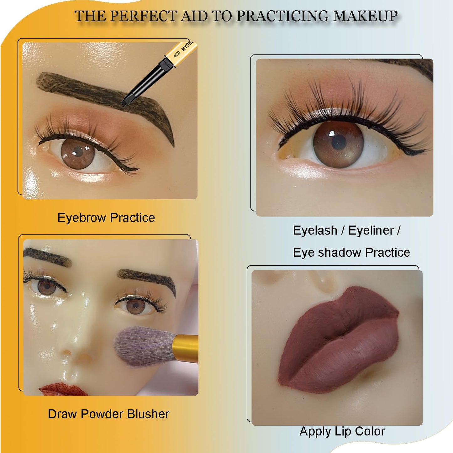 Makeup Practice Face Board, 5D Makeup Mannequin Face with Makeup Practice Kit for Makeup Artist, Beginners Face Makeup Practice, Eyelash Eyeliner Eyebrow Mapping, Come with Makeup Tools & Makeup Bag