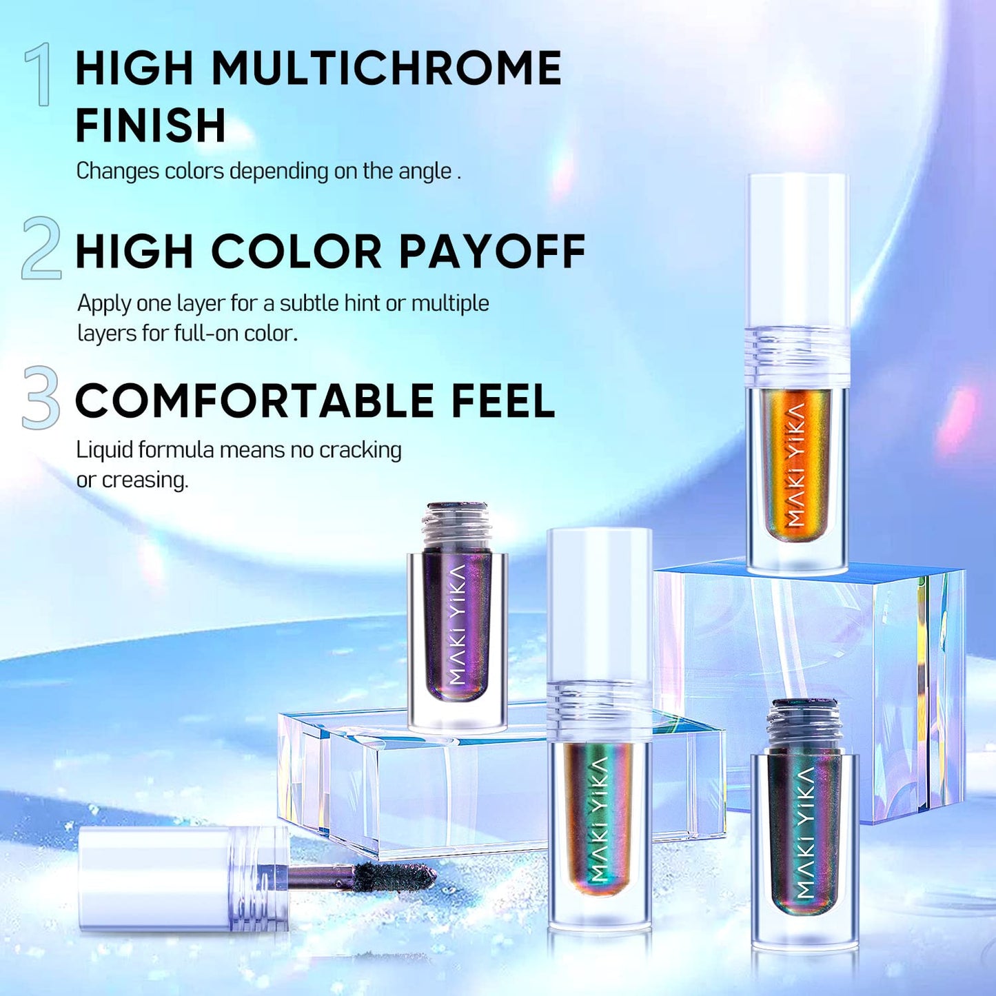 MAKI YIKA Glitter Eyeshadow Teal Liquid Multichrome Eyeshadows Long Lasting, Metallic Chameleon Eye Shadow Smudgeproof Holographic Eye Topper Glitters (#3 Dawn)