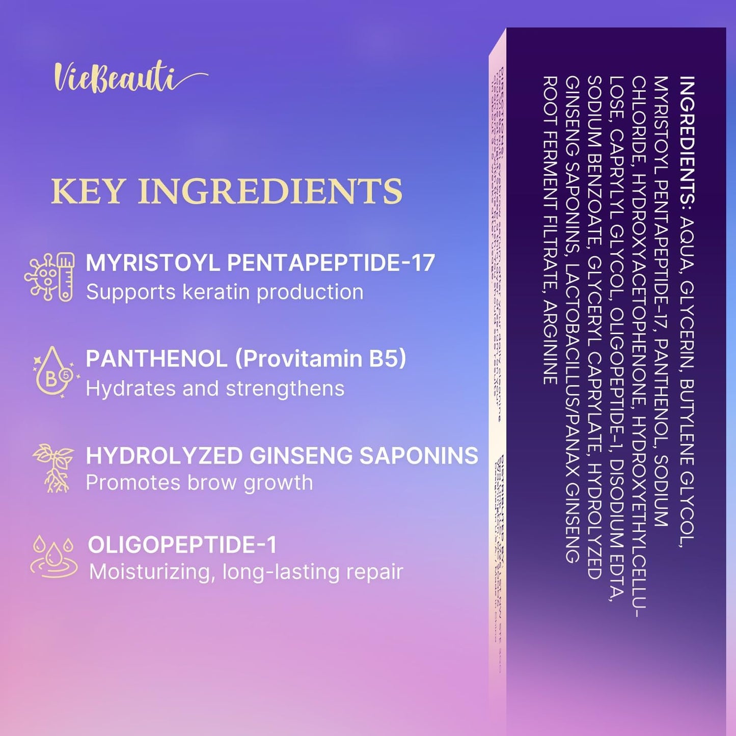 VieBeauti Eyebrow Growth Serum: Eyebrow Serum to Grow Brows with Advanced Formula to Boost Longer Fuller and Thicker Looking Eyebrows 3mL