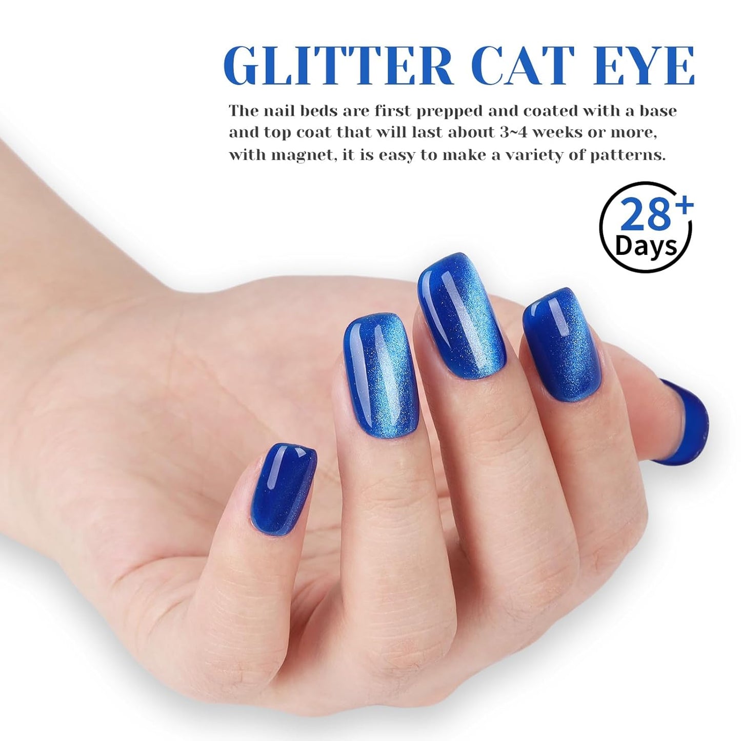 Blue Cat Eye Gel Nail Polish, LED UV Nail Lamp Needed Navy Blue Cateye Gel Polis Color for Summer Spring Winter, Perfect for DIY at Home & Ideal Gift for Nail Art Lovers!