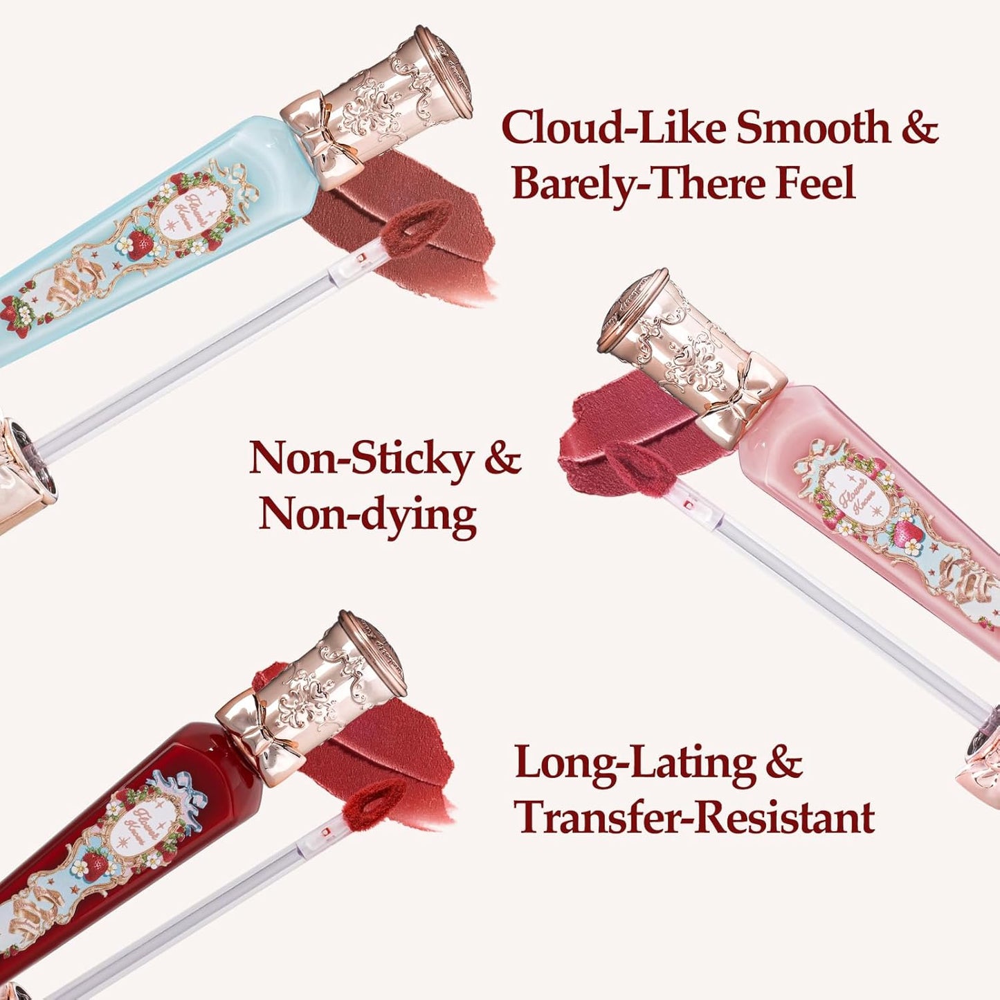 Flower Knows Strawberry Rococo Cloud Lip Cream,Velvety Matte Liquid Lipstick,Pink Lipstick,Long Lasting Lip Stain,Kiss-proof Blurred Lipstick for Girls&Women,0.12 Fl Oz(S05 Tiny Tulip)