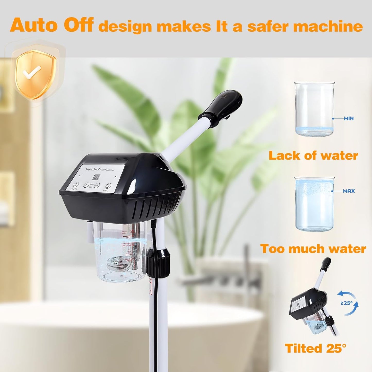 Facial Steamer Professional on Wheels with Time Setting, Estheticians Steamer with More Steam for Deep Cleansing and Hydration, Face Steamer Adjustable Height for Spa, Salon and Home Use